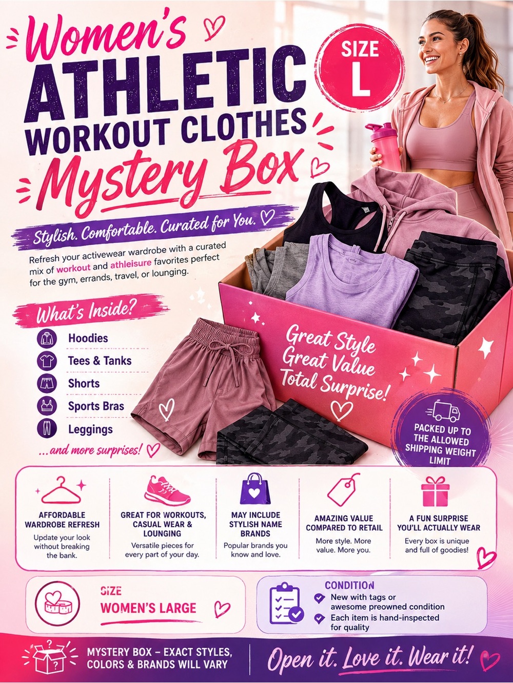 Mystery Box: Women's Athletic Workout Clothes - (Size L)